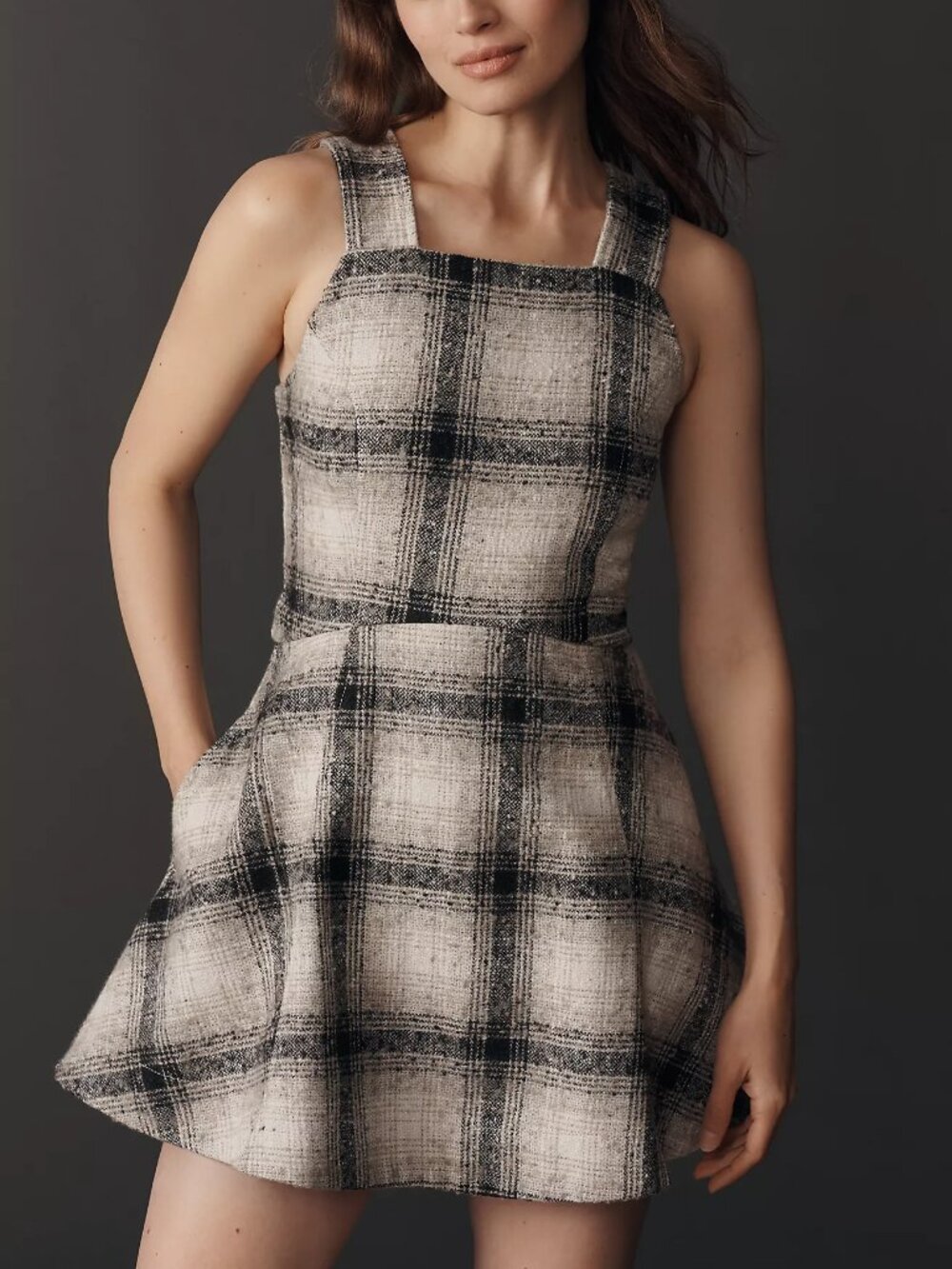 Anthropologie Sleeveless Plaid Romper, Neutral Plaid, 14 - Picture 2 of 4